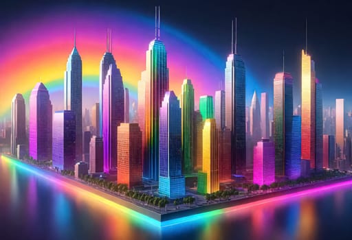 AI generated of a city with a rainbow in the sky and a rainbow in the middle