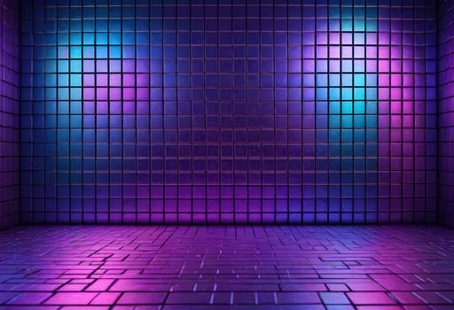 AI generated of a purple tiled wall with a purple background with a purple and blue light