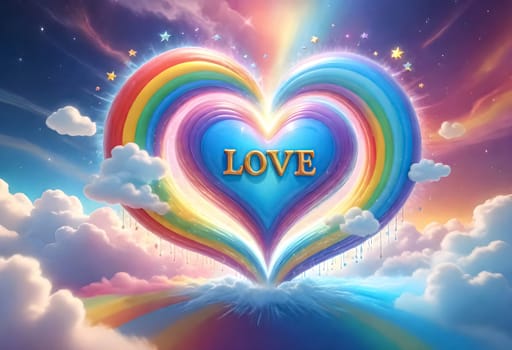 AI generated of a rainbow heart with the word love on it