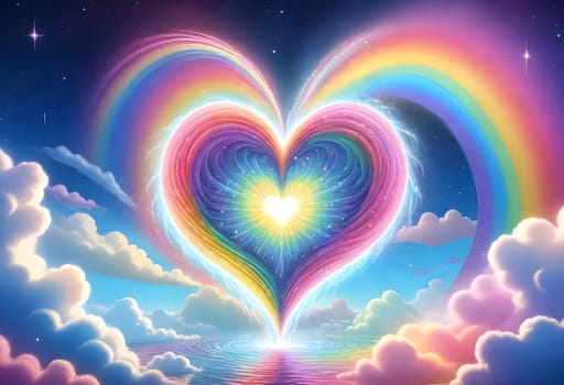 AI generated of a rainbow heart with clouds and stars