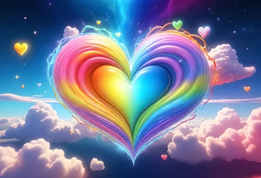 AI generated of a rainbow heart with clouds and lightnings HD wallpaper