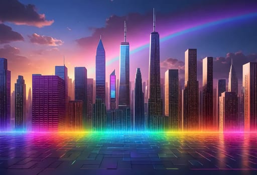 AI generated of a city with a rainbow in the sky and a rainbow in the middle