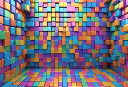 AI generated of a colorful room with many colorful cubes in it