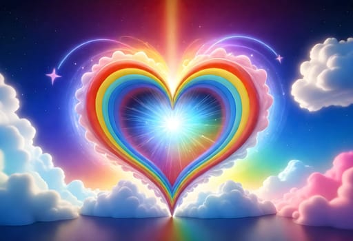 AI generated of a rainbow heart is shown in the sky