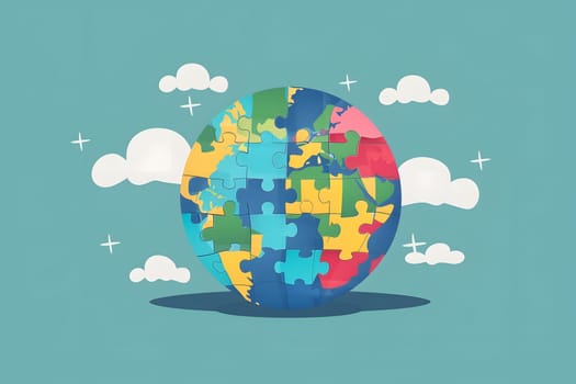 World autism awareness day, Images of children with autism holding their energy standing and looking at the colorful wall exploded in abundance, Flat design 3d style, Generative ai