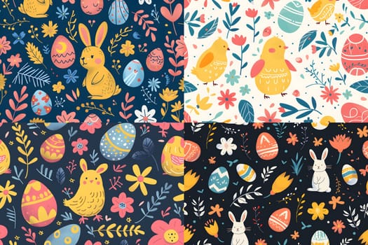 Easter Illustration Flat Pattern Background Design, Easter Day, Easter Festival Concept, Generative Ai