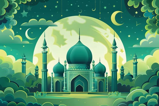 Pakistan Day Mosque Pattern Template, Flat Design, Generative Ai