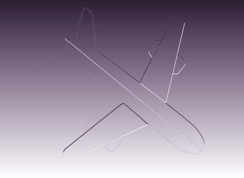 Abstract silhouette of a transparent airplane on a gray-blue background close-up