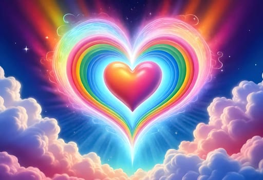 AI generated of a rainbow heart is in the sky with clouds