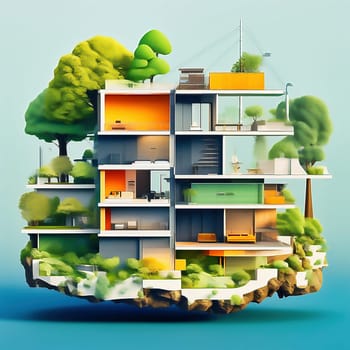 Green technology. Eco house of the future. Renewable energy implemented in architecture. AI generated image