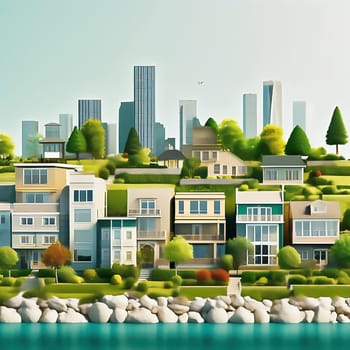Green technology. Eco house of the future. Renewable energy implemented in architecture. AI generated image