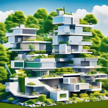 Green technology. Eco house of the future. Renewable energy implemented in architecture. AI generated image