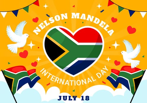 Happy Nelson Mandela International Day Vector Illustration on 18 July with South Africa Flag and Ribbon in Flat Cartoon Background Design
