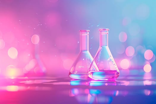 Education and science concept, colorful kid friendly backgound with laboratory equipment. Pharmacy and chemistry theme. AI generated