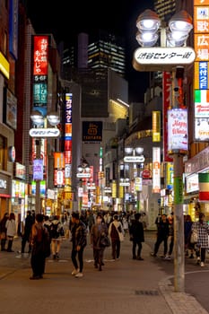 TOKYO/JAPAN - November 22, 2023: Street with illuminated signs in the Kabukicho district