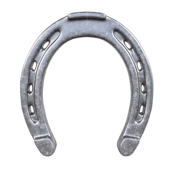Shiny metal horseshoe with detailed texture isolated on a white backdrop. 3d render