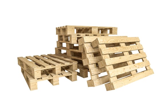 Stack of wooden pallets isolated on white. 3d render