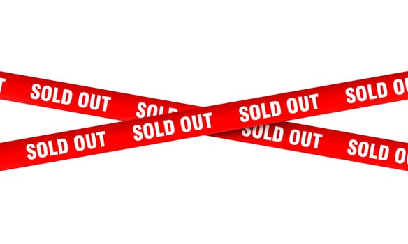 Red sold out tape crossed on white background 3d render