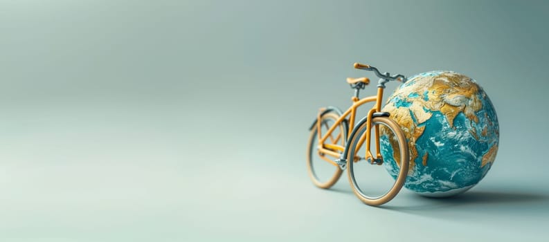 Bike with globe of planet earth, eco and environment concept, sustainable transport and travel, protect nature, bicycle day