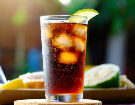 A close up shot of a glass of soda. Suitable for food and beverage concepts