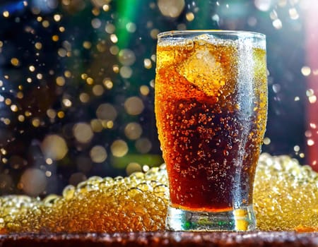 A close up shot of a glass of soda. Suitable for food and beverage concepts