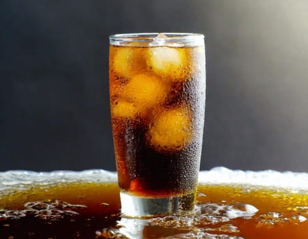 A close up shot of a glass of soda. Suitable for food and beverage concepts