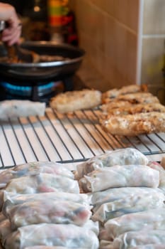 the delicious home made spring rolls ready to cook