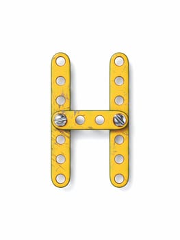 Aged yellow constructor font Letter H 3D rendering illustration isolated on white background