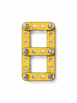Aged yellow constructor font Number 8 EIGHT 3D rendering illustration isolated on white background