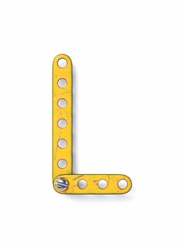 Aged yellow constructor font Letter L 3D rendering illustration isolated on white background