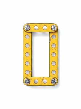 Aged yellow constructor font Letter O 3D rendering illustration isolated on white background