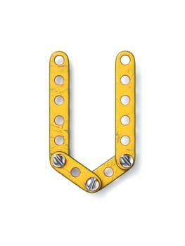Aged yellow constructor font Letter V 3D rendering illustration isolated on white background