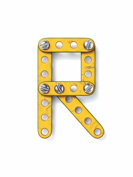 Aged yellow constructor font Letter R 3D rendering illustration isolated on white background
