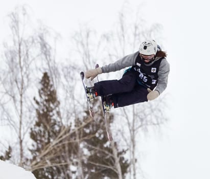 Russia, Volgodonsk - January 18, 2015: SkiingTraining ride on skis. Winter sport