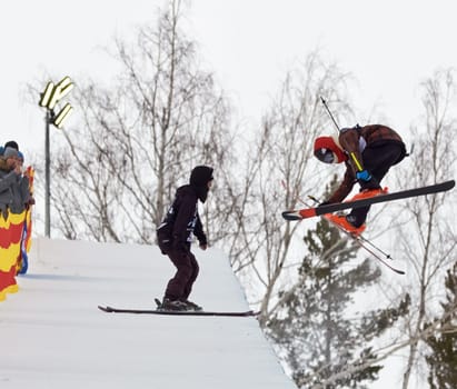 Russia, Volgodonsk - January 18, 2015: SkiingTraining ride on skis. Winter sport