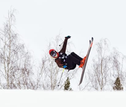 Russia, Volgodonsk - January 18, 2015: SkiingTraining ride on skis. Winter sport