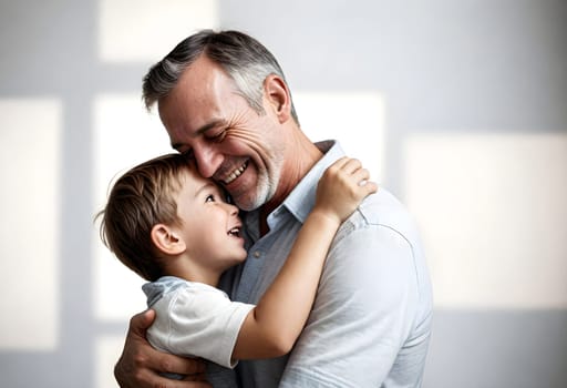 AI generated of a man and a child hug each other both smiling