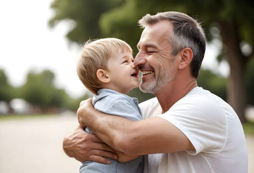 AI generated of a father and a child are smiling and hugging on the park
