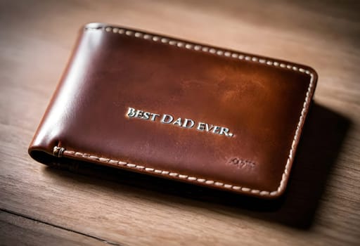 AI generated of a brown leather wallet with the best dad written on it