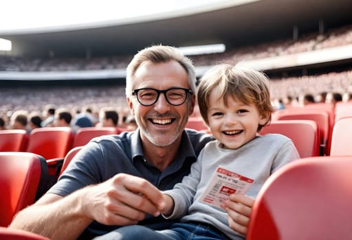 AI generated of a man and a child sitting in a stadium