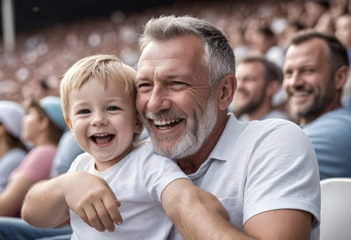 AI generated of a man and a child are sitting in the stands at a sporting event