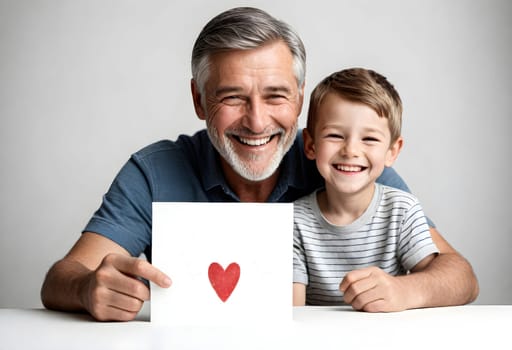 AI generated of a man and boy holding up a card with a heart on it