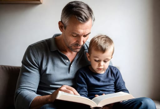AI generated of a man and a child reading a book together