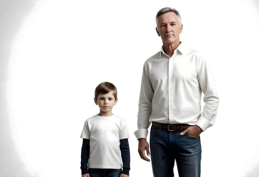 AI generated of a man and a boy stand in front of a white background