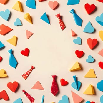 AI generated of colorful paper hearts and ties arranged in a circle