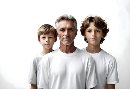 AI generated of an older man and two boys in white shirts