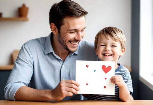 AI generated of a father and son holding a card with hearts on it
