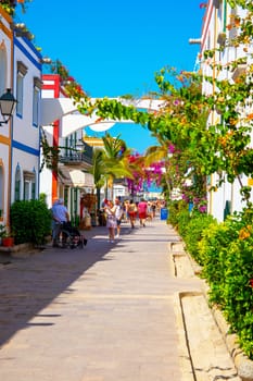 Gran Canaria, Spain, Sep 16, 2018. Puerto de Mogan, also called little Venice, with a small fishing harbour, romantic alleys and beautiful architecture. Popular town with shopping facilities, restaurants and pubs