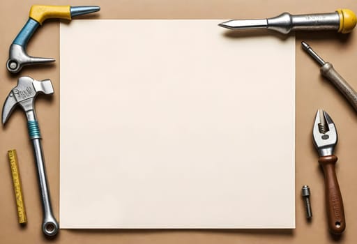 AI generated of an empty paper with tools on brown background