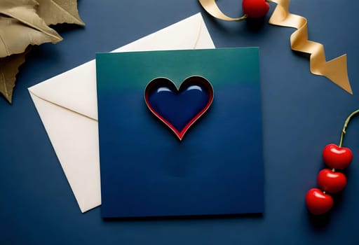 AI generated of a blue and green envelope with a heart on it with blue and red heart color on it